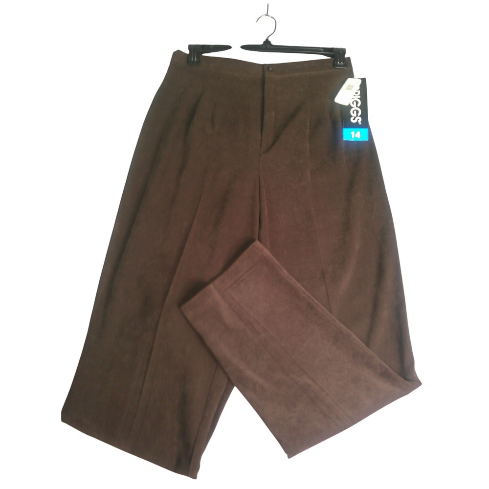 Briggs Brown Faux Suede Pleated High Rise Pants Women's 14 NWT Made in USA